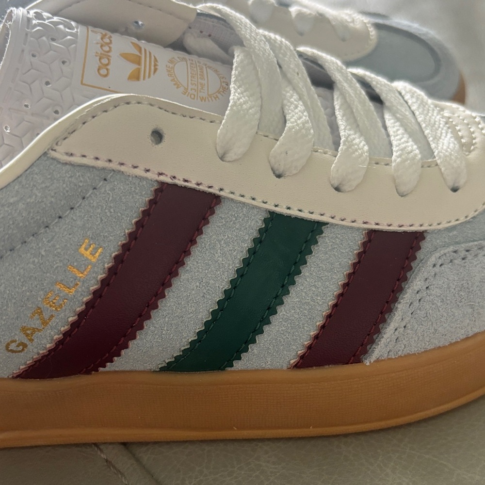 Adidas Gazelle Light Blue Sneakers with Maroon and Green Stripes - Picture 4 of 9